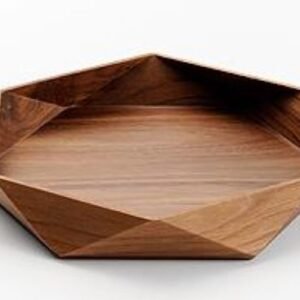 EcoCrafted Geometric Wooden Serving Tray – Octagon Design in Natural Walnut Finish